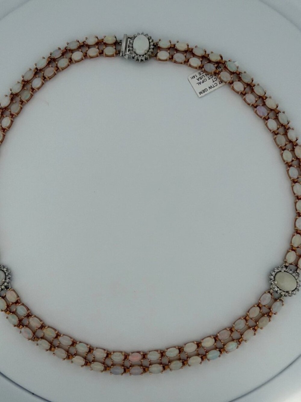 14K Rose & White Gold Opal Diamond Necklace 37.50CTW 55.98g NWT